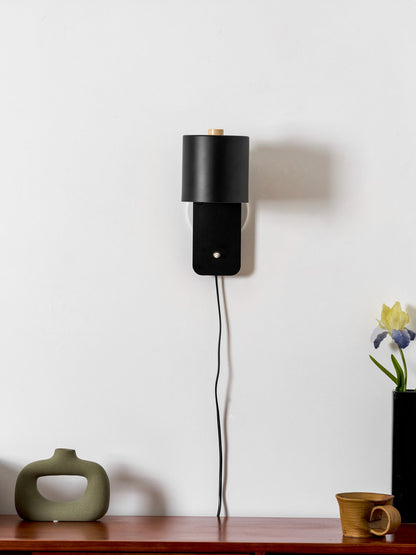 Wall Lamp Scandinavian with Rotatable Cylinder Shade and Plug-In Cord