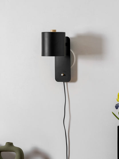 Wall Lamp Scandinavian with Rotatable Cylinder Shade and Plug-In Cord