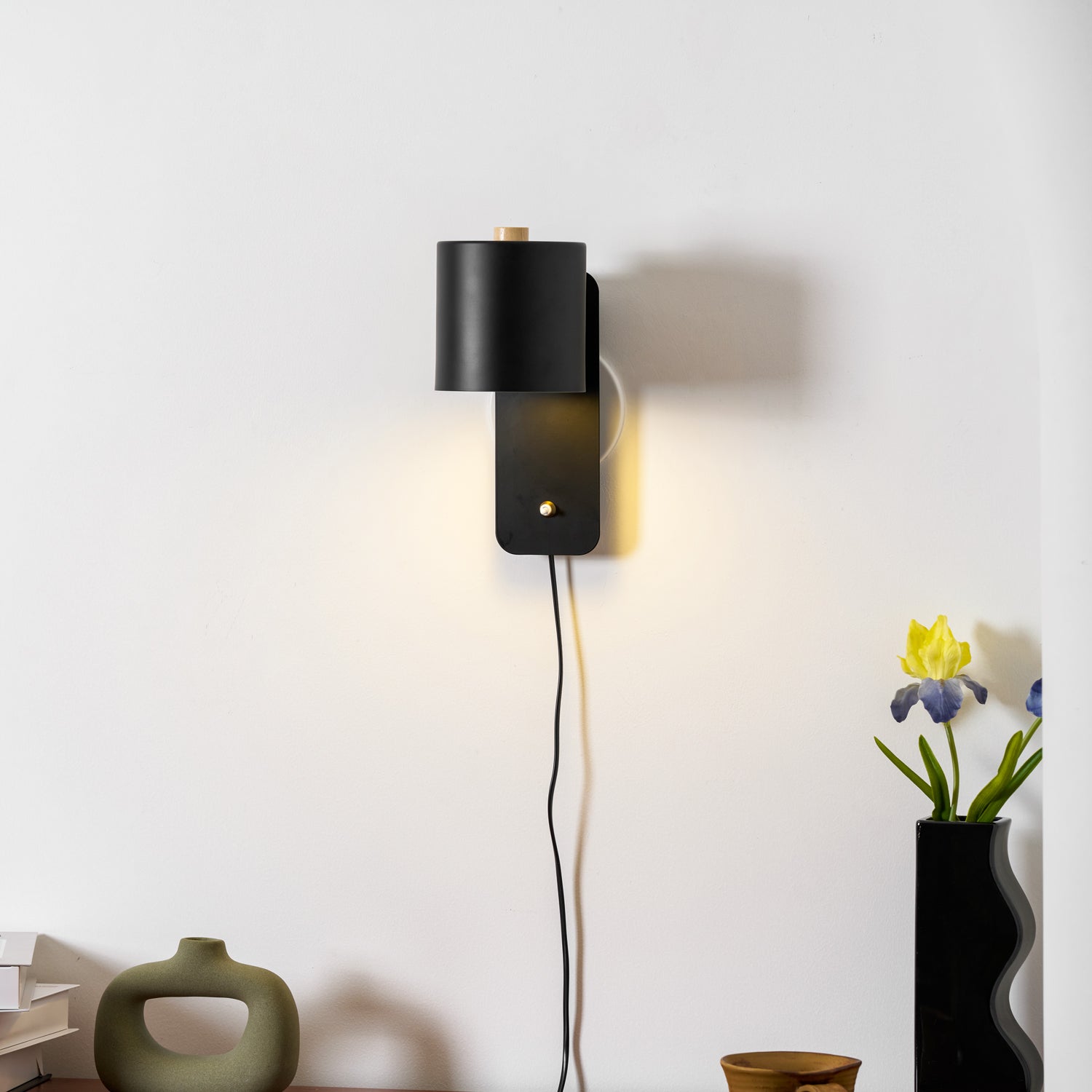 Wall Lamp Scandinavian with Rotatable Cylinder Shade and Plug-In Cord