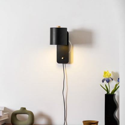 Wall Lamp Scandinavian with Rotatable Cylinder Shade and Plug-In Cord