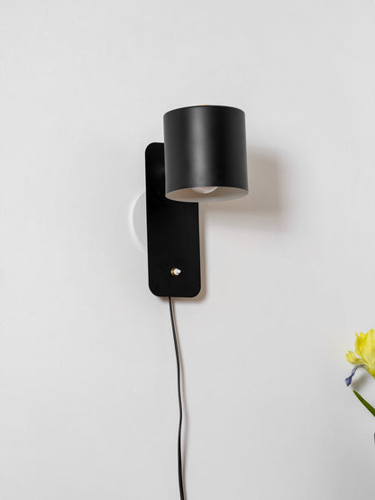 Wall Lamp Scandinavian with Rotatable Cylinder Shade and Plug-In Cord