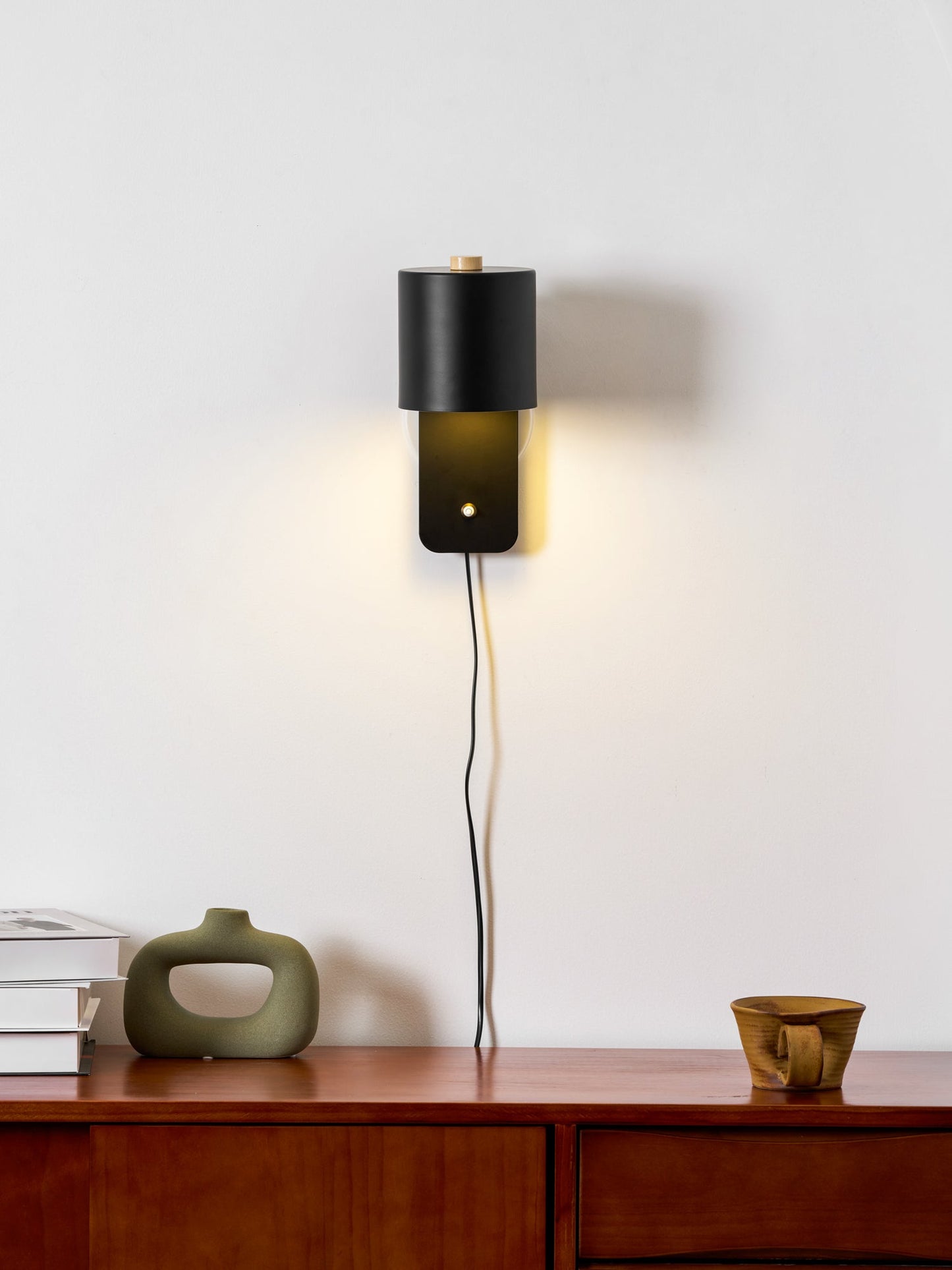 Wall Lamp Scandinavian with Rotatable Cylinder Shade and Plug-In Cord