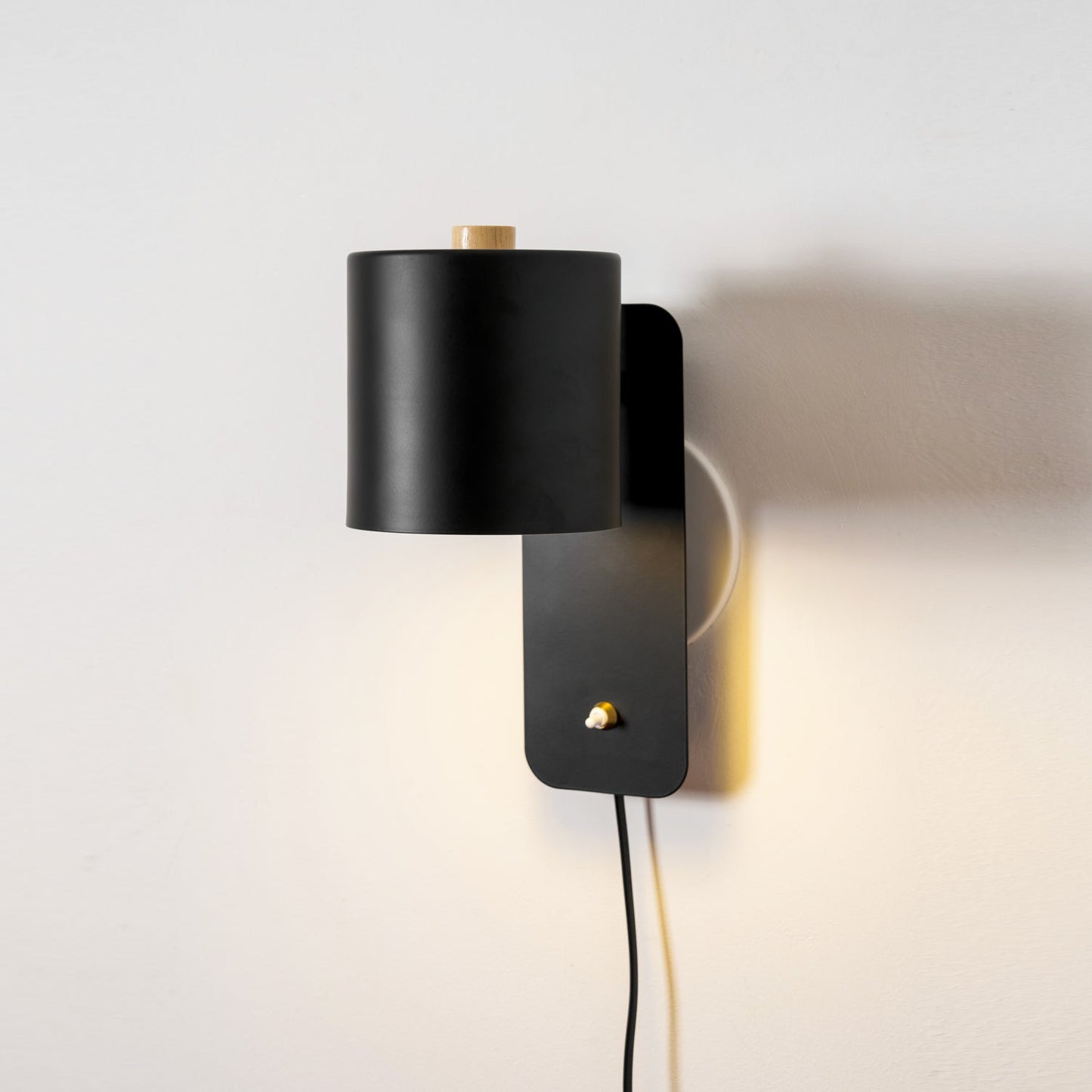 Wall Lamp Scandinavian with Rotatable Cylinder Shade and Plug-In Cord
