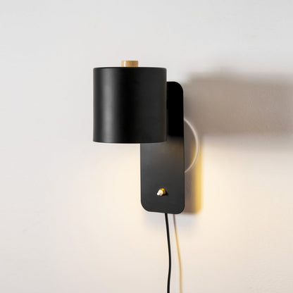 Wall Lamp Scandinavian with Rotatable Cylinder Shade and Plug-In Cord