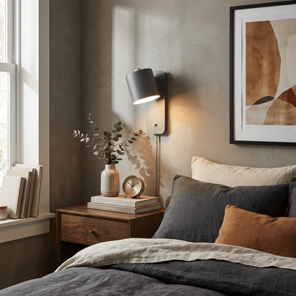 Wall Lamp Scandinavian with Rotatable Cylinder Shade and Plug-In Cord