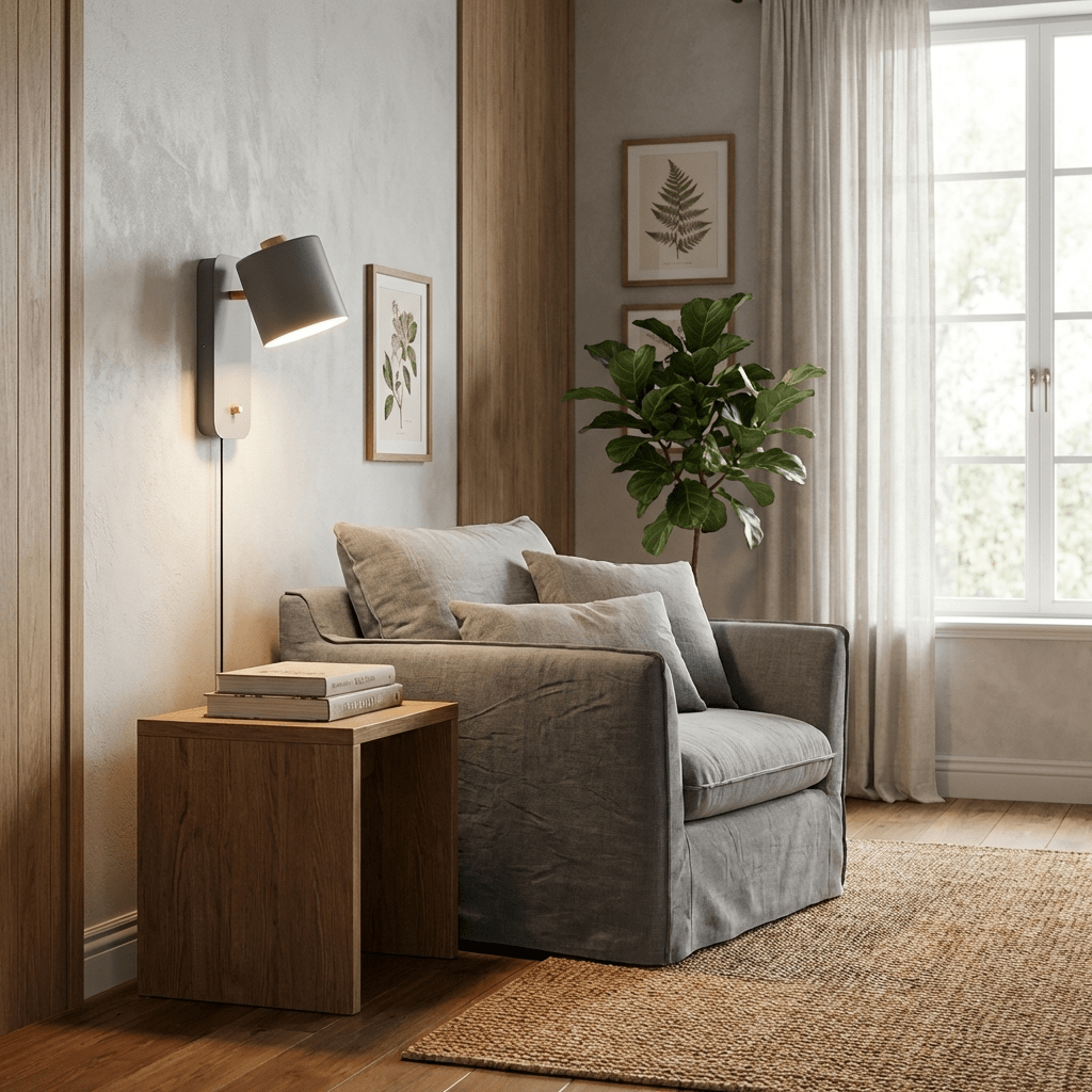 Wall Lamp Scandinavian with Rotatable Cylinder Shade and Plug-In Cord