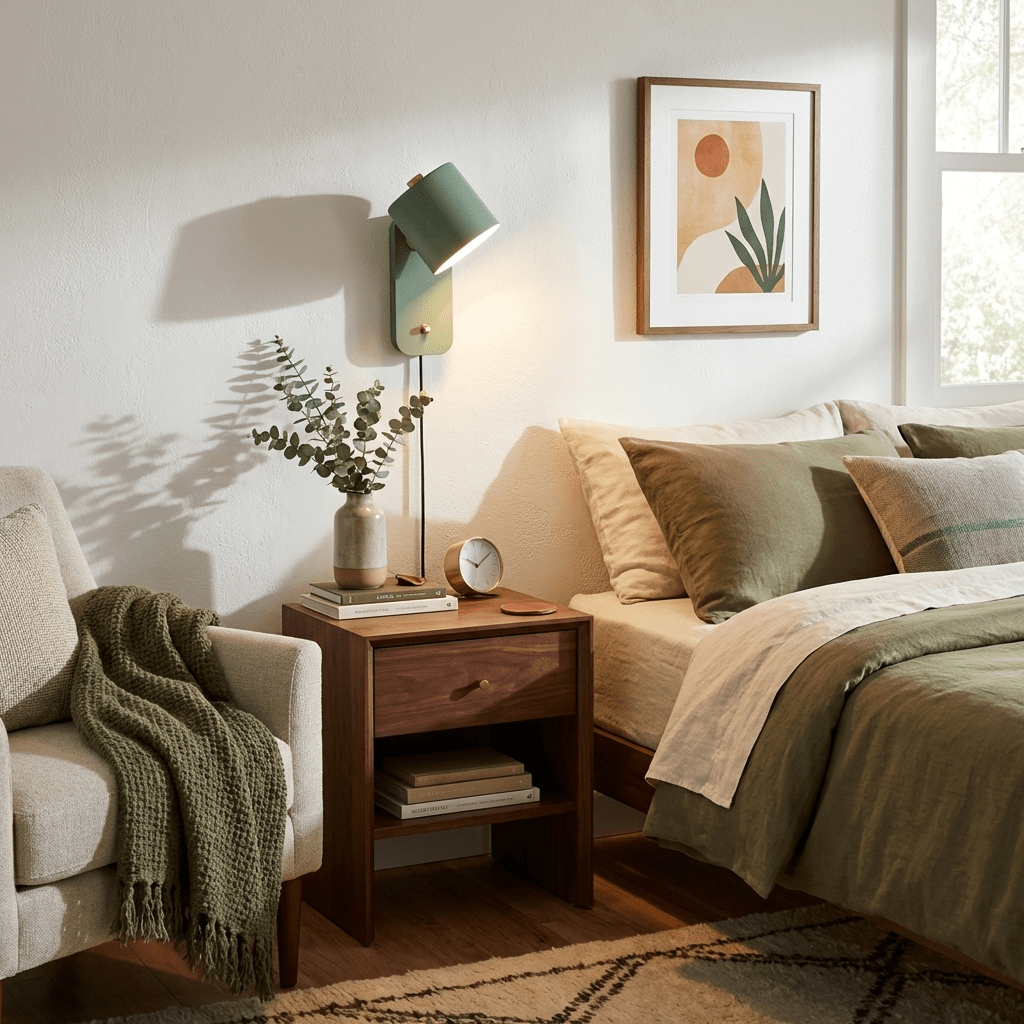 Wall Lamp Scandinavian with Rotatable Cylinder Shade and Plug-In Cord
