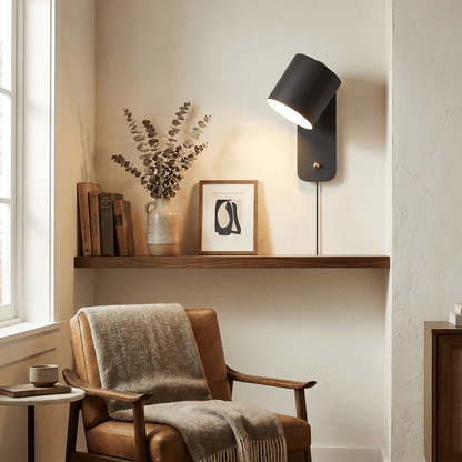 Wall Lamp Scandinavian with Rotatable Cylinder Shade and Plug-In Cord