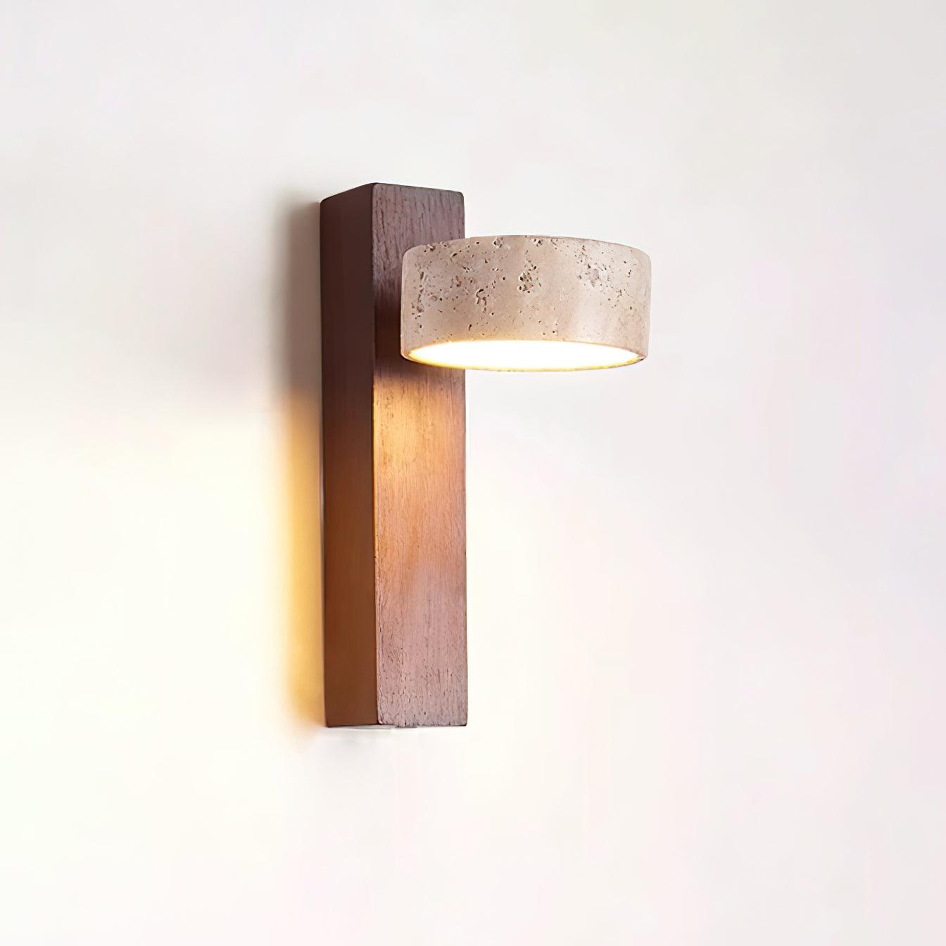 Wall Lamp Scandinavian with Rotatable Travertine Shade and Wood Base