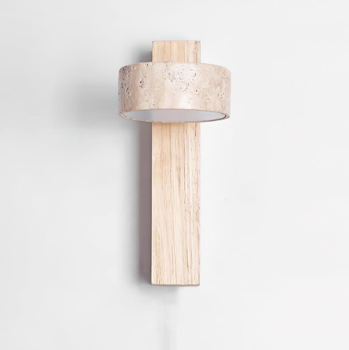 Wall Lamp Scandinavian with Rotatable Travertine Shade and Wood Base