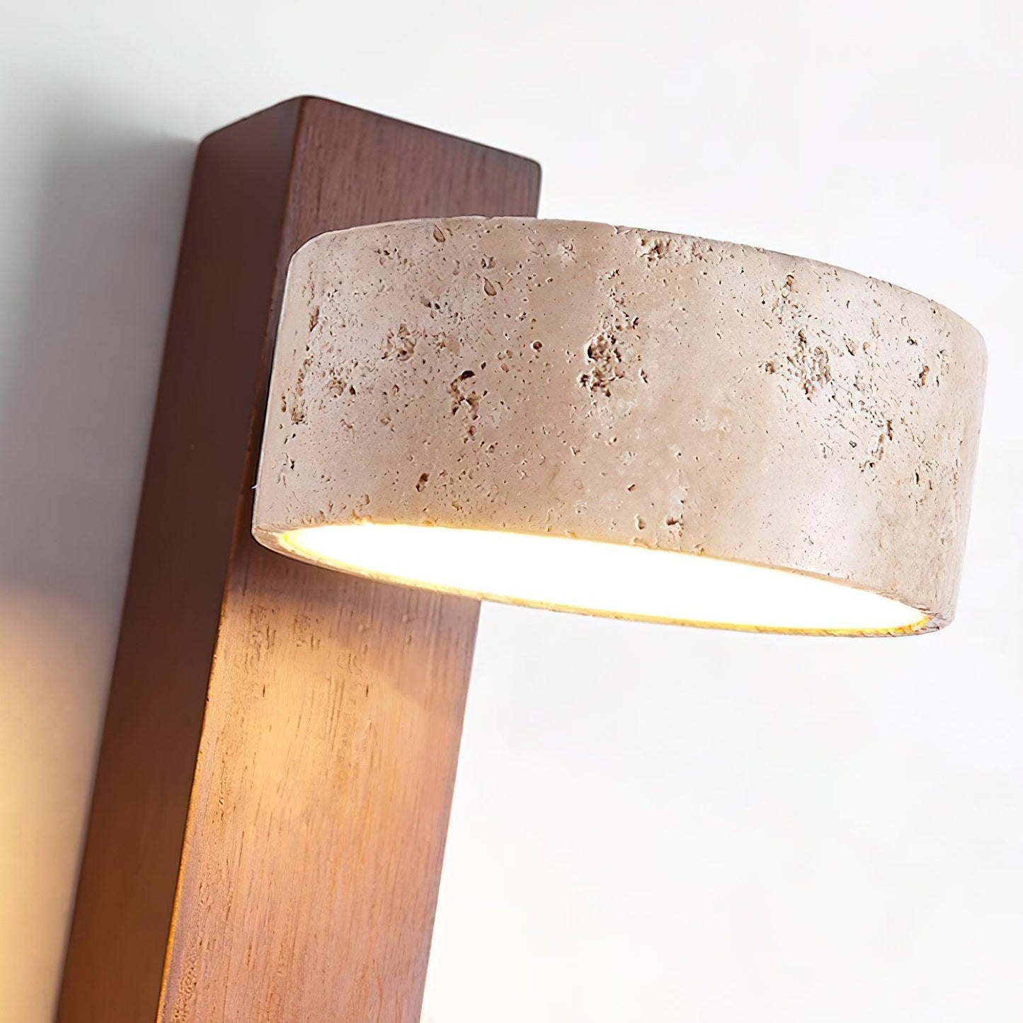 Wall Lamp Scandinavian with Rotatable Travertine Shade and Wood Base