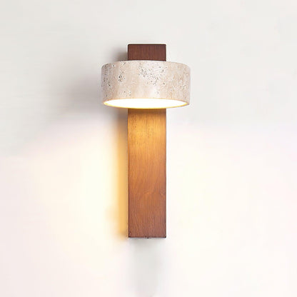 Wall Lamp Scandinavian with Rotatable Travertine Shade and Wood Base