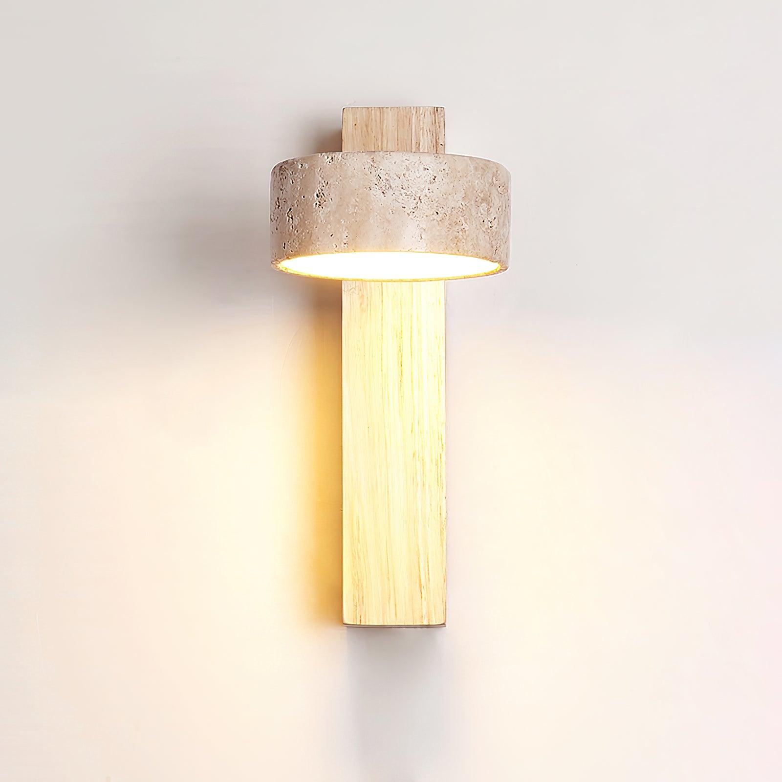 Wall Lamp Scandinavian with Rotatable Travertine Shade and Wood Base