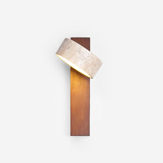 Wall Lamp Scandinavian with Rotatable Travertine Shade and Wood Base