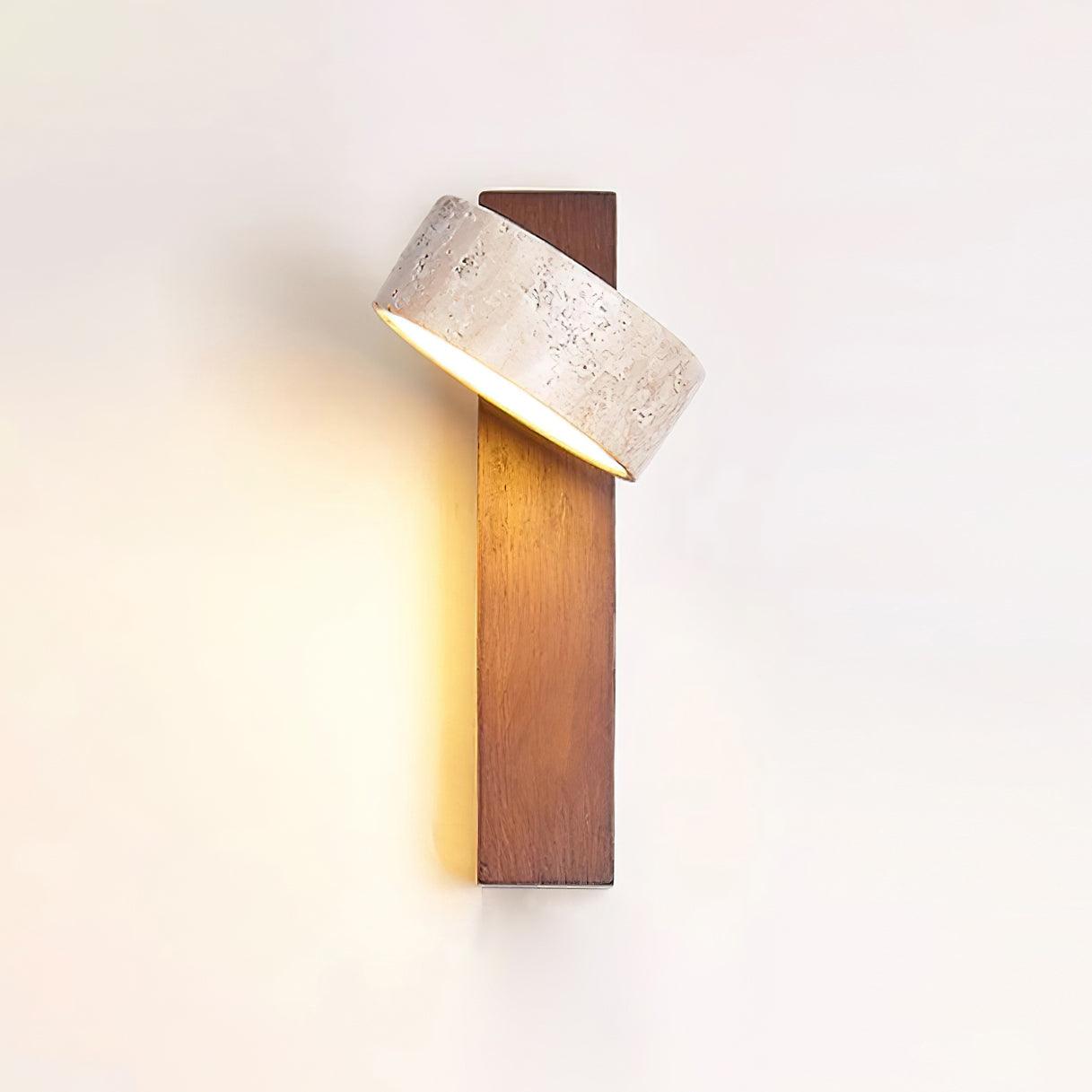 Wall Lamp Scandinavian with Rotatable Travertine Shade and Wood Base
