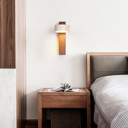 Wall Lamp Scandinavian with Rotatable Travertine Shade and Wood Base