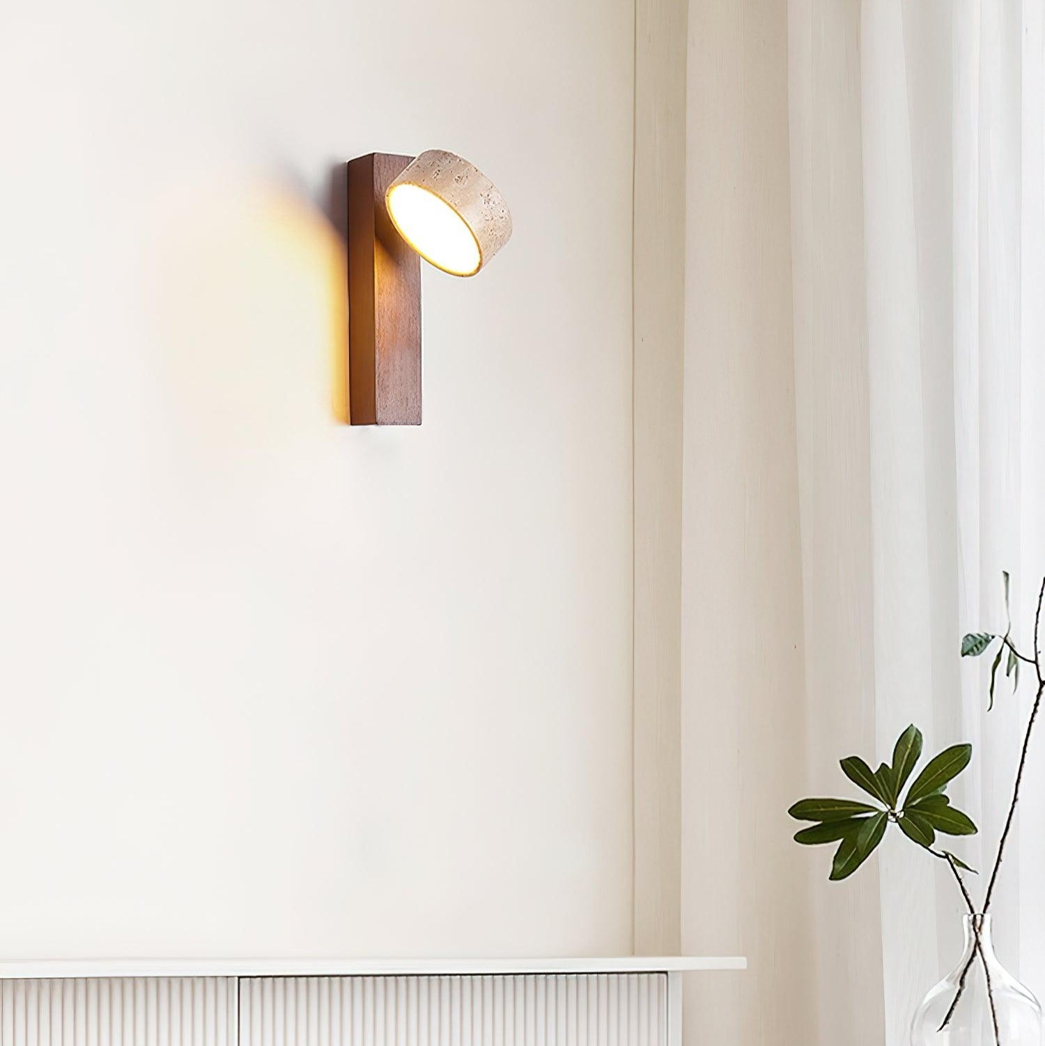 Wall Lamp Scandinavian with Rotatable Travertine Shade and Wood Base
