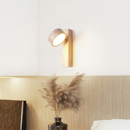 Wall Lamp Scandinavian with Rotatable Travertine Shade and Wood Base