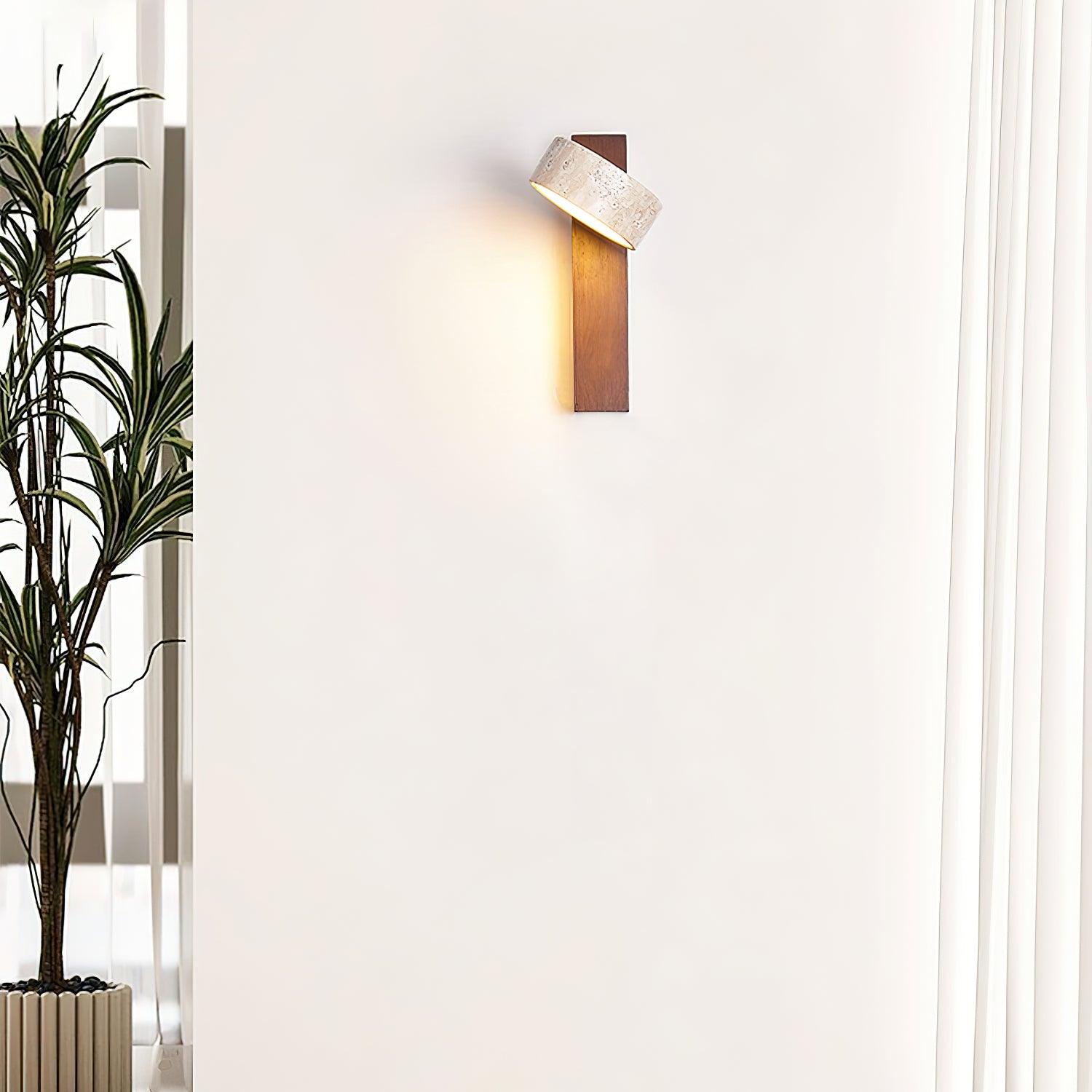 Wall Lamp Scandinavian with Rotatable Travertine Shade and Wood Base
