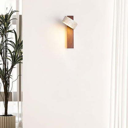 Wall Lamp Scandinavian with Rotatable Travertine Shade and Wood Base