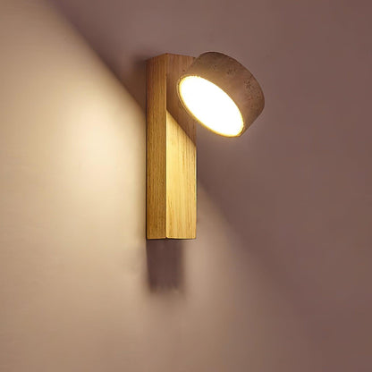 Wall Lamp Scandinavian with Rotatable Travertine Shade and Wood Base