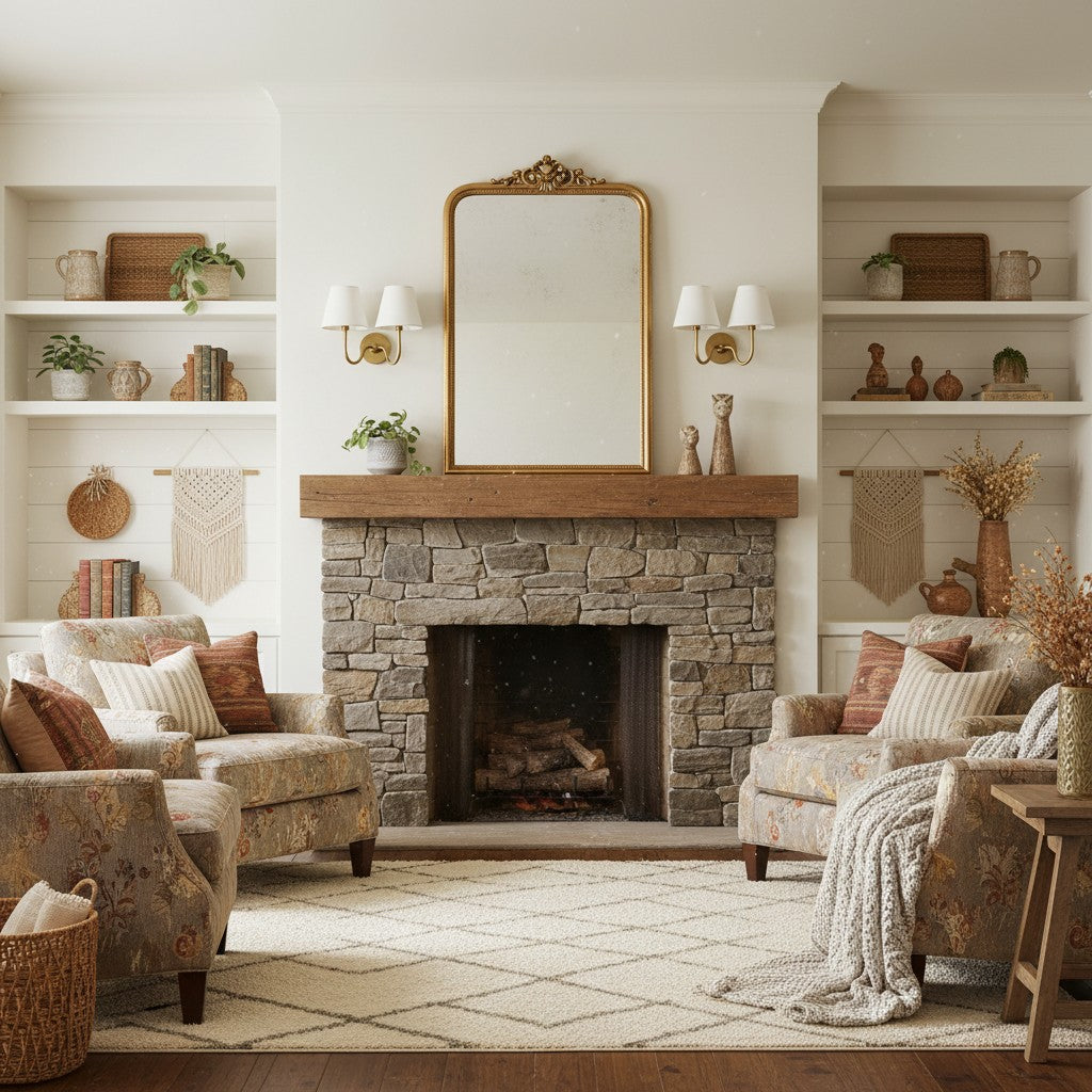 Wall Lamp Traditional with Double Fabric Shade and Curved Arms