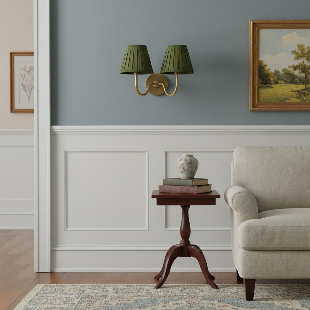 Wall Lamp Traditional with Double Fabric Shade and Curved Arms