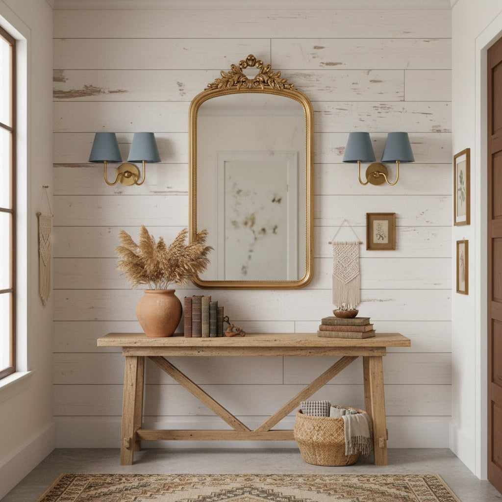 Wall Lamp Traditional with Double Fabric Shade and Curved Arms