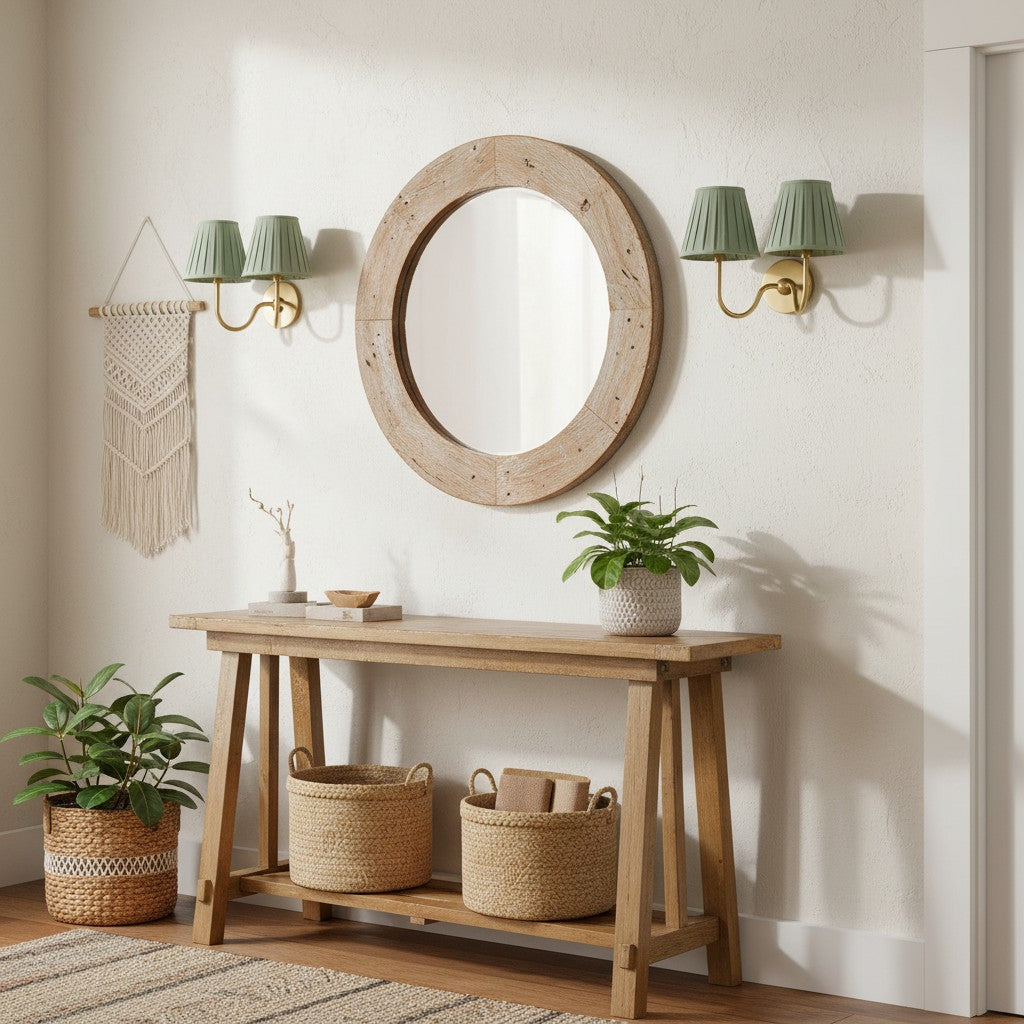 Wall Lamp Traditional with Double Fabric Shade and Curved Arms