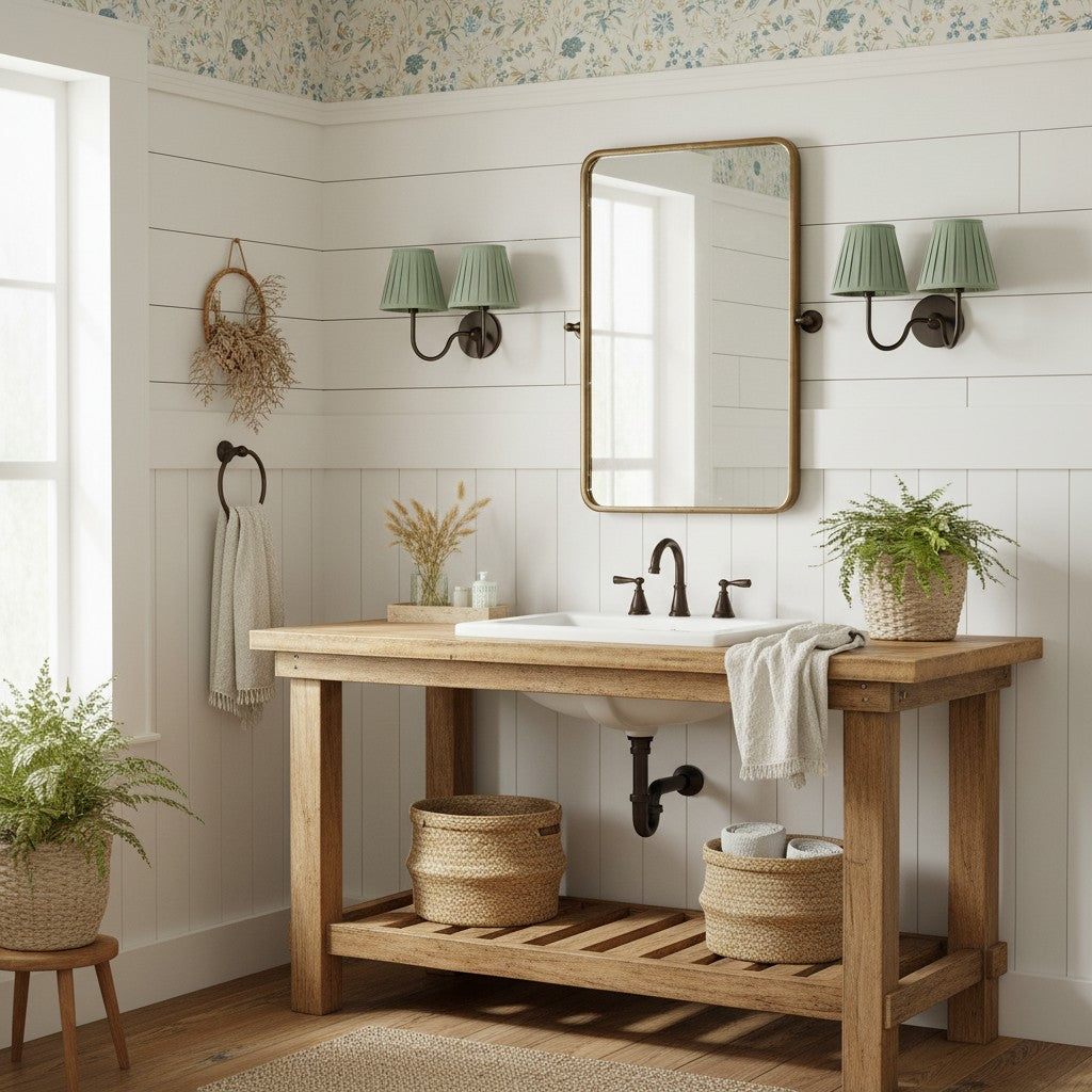 Wall Lamp Traditional with Double Fabric Shade and Curved Arms