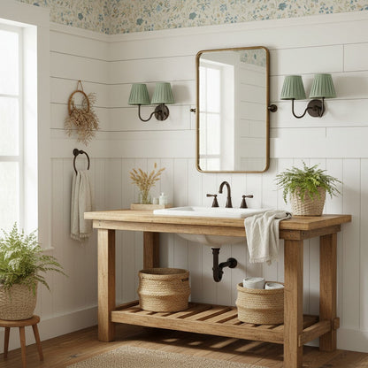 Wall Lamp Traditional with Double Fabric Shade and Curved Arms