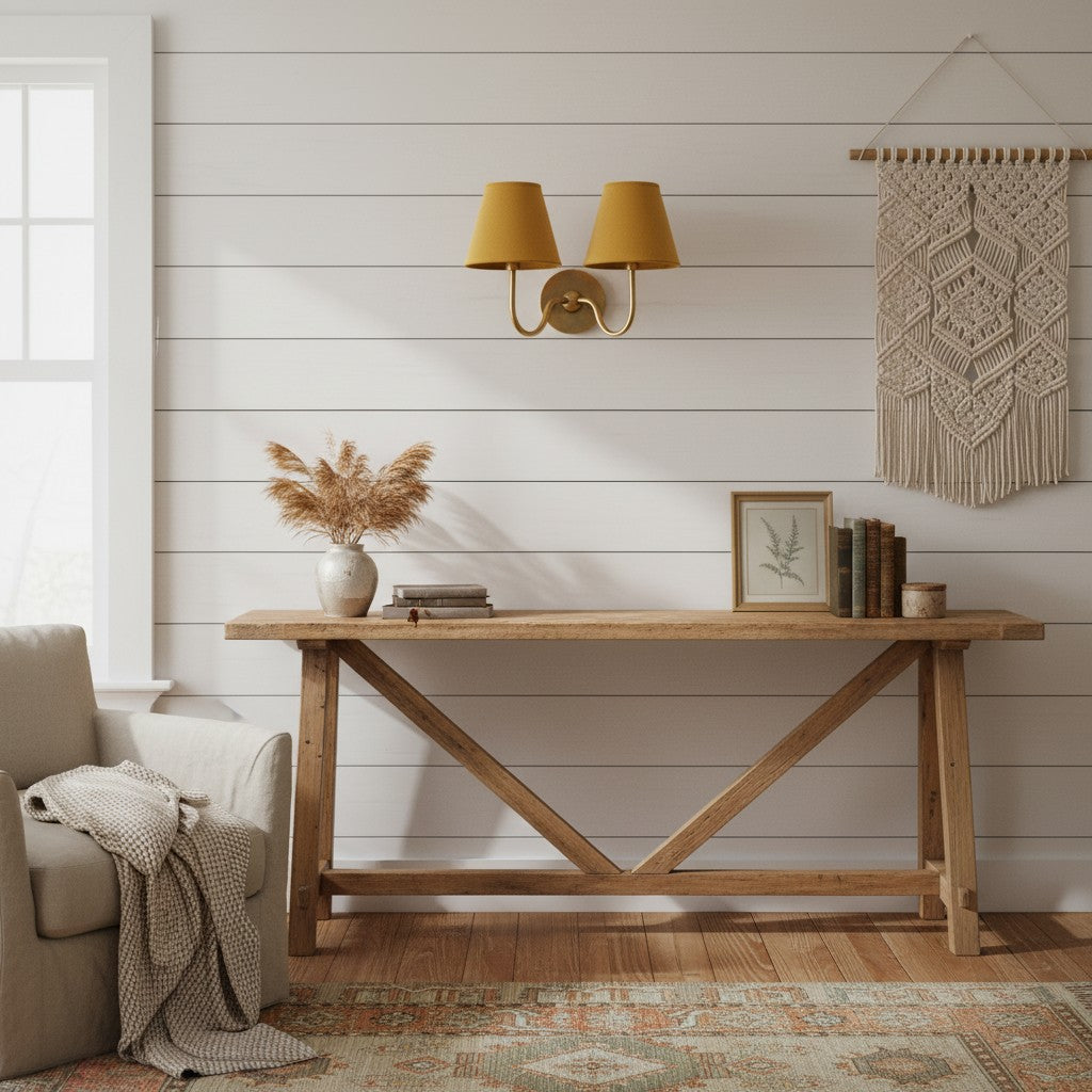 Wall Lamp Traditional with Double Fabric Shade and Curved Arms