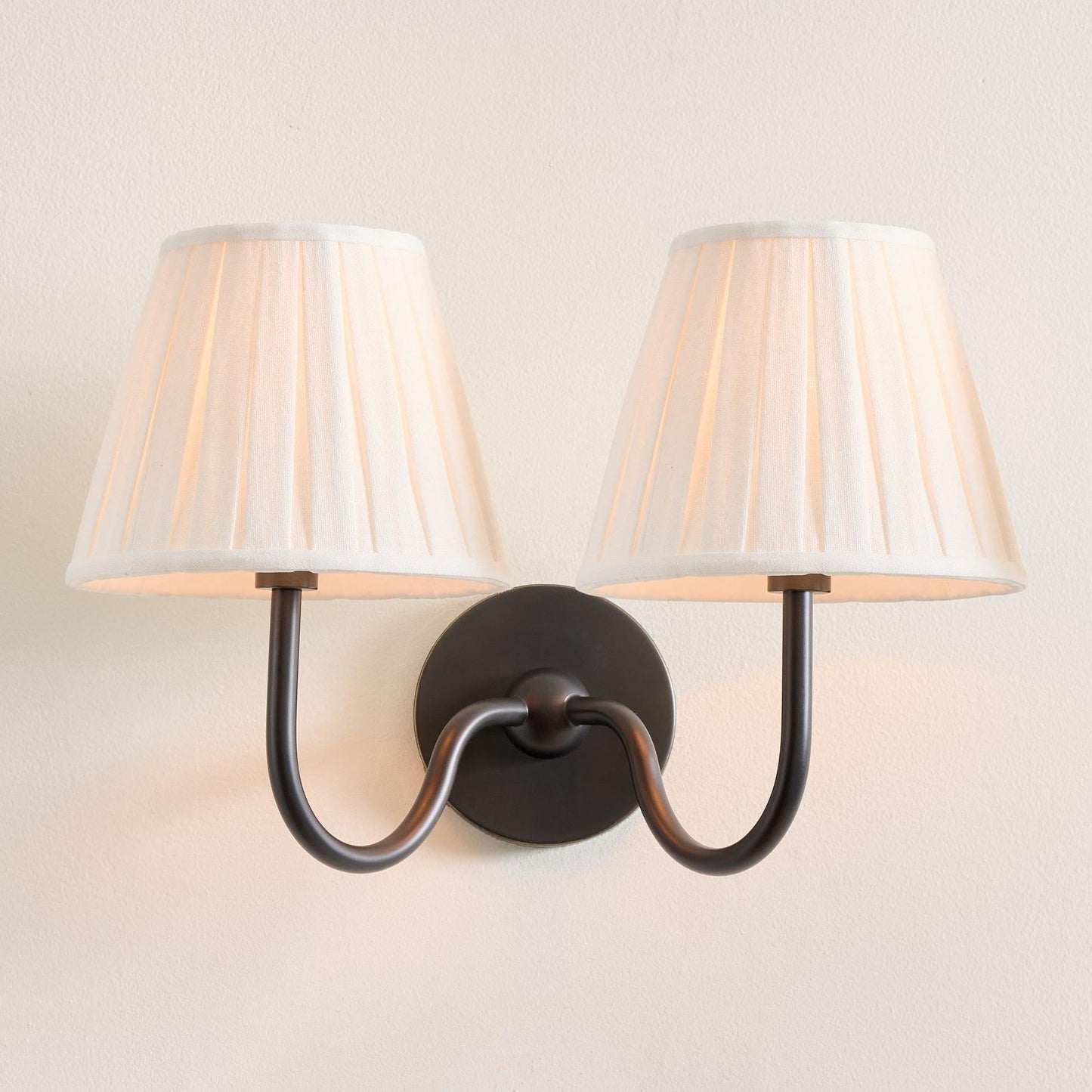 Wall Lamp Traditional with Double Fabric Shade and Curved Arms