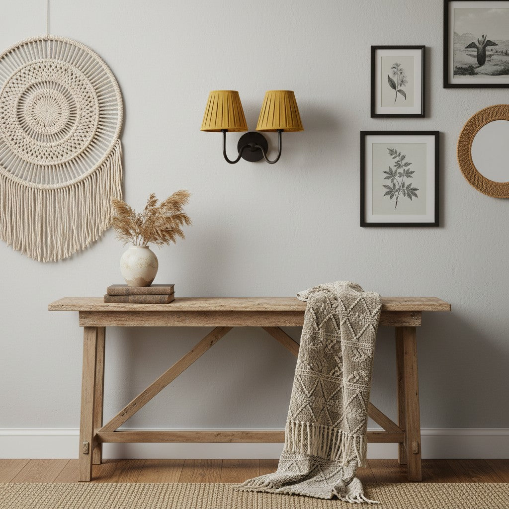 Wall Lamp Traditional with Double Fabric Shade and Curved Arms