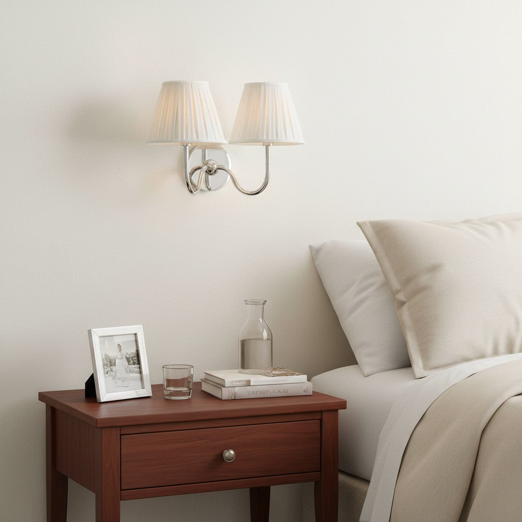 Wall Lamp Traditional with Double Fabric Shade and Curved Arms