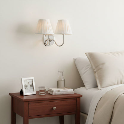 Wall Lamp Traditional with Double Fabric Shade and Curved Arms
