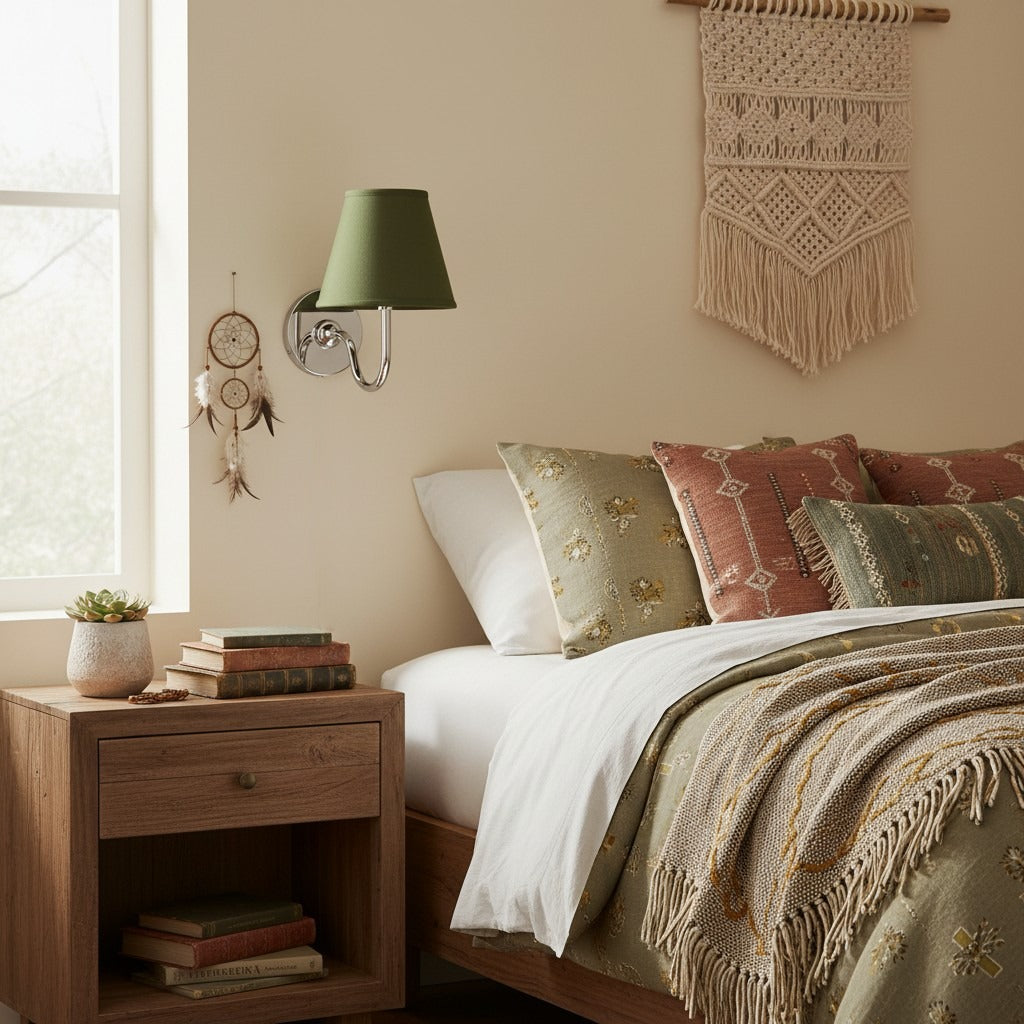 Wall Lamp Traditional with Double Fabric Shade and Curved Arms