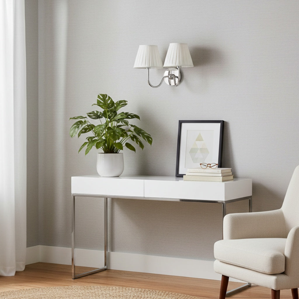 Wall Lamp Traditional with Double Fabric Shade and Curved Arms