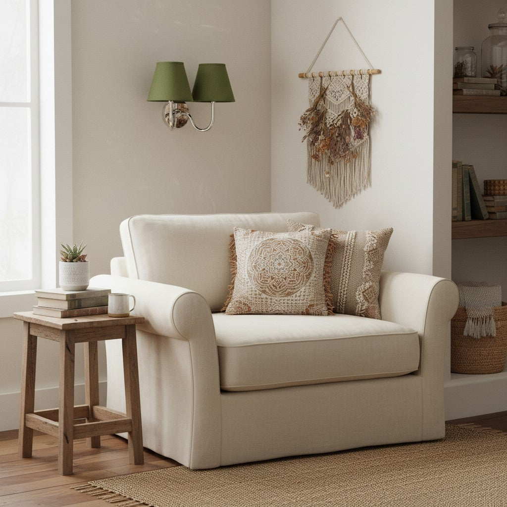 Wall Lamp Traditional with Double Fabric Shade and Curved Arms
