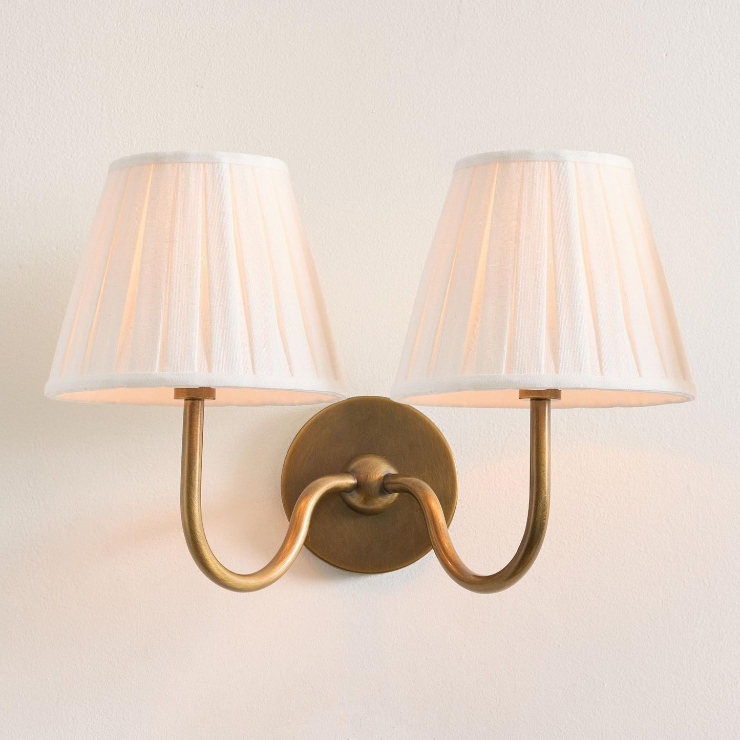 Wall Lamp Traditional with Double Fabric Shade and Curved Arms