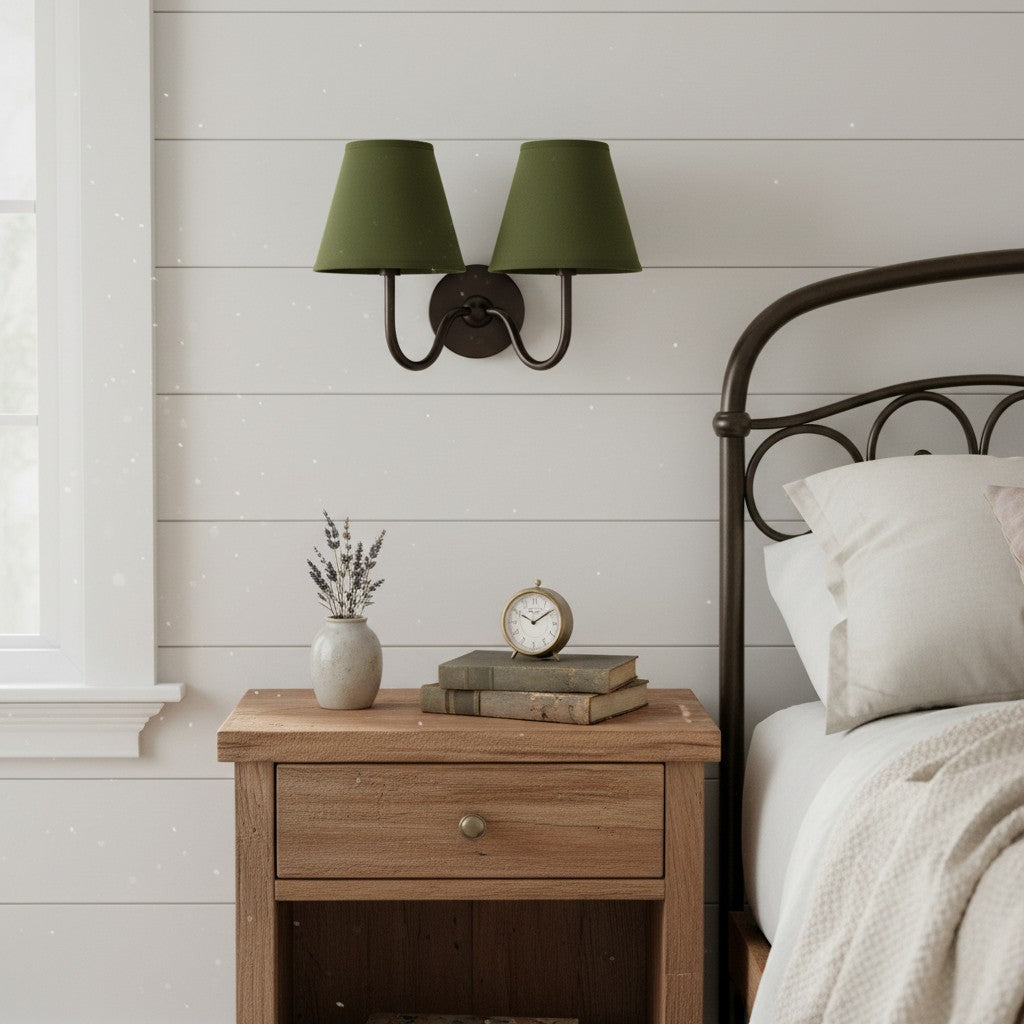 Wall Lamp Traditional with Double Fabric Shade and Curved Arms ##POS:70##