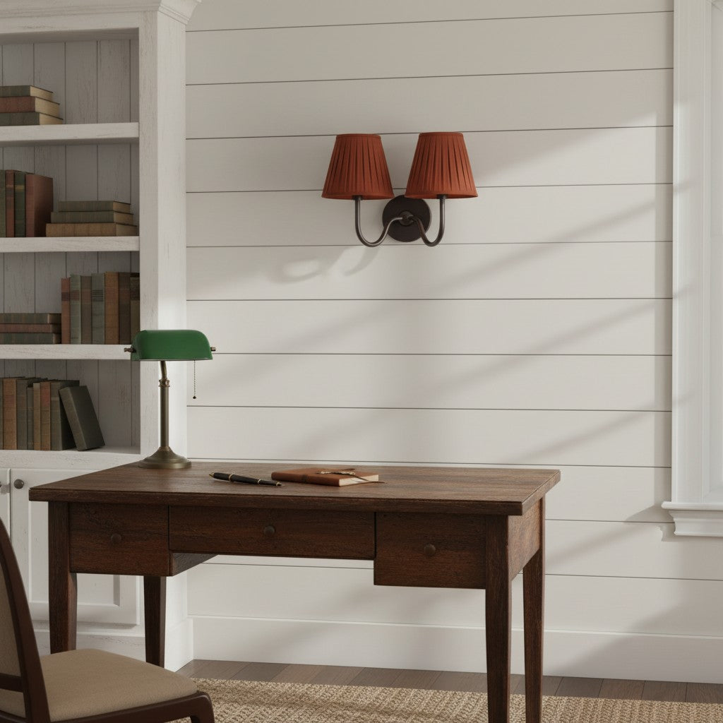 Wall Lamp Traditional with Double Fabric Shade and Curved Arms