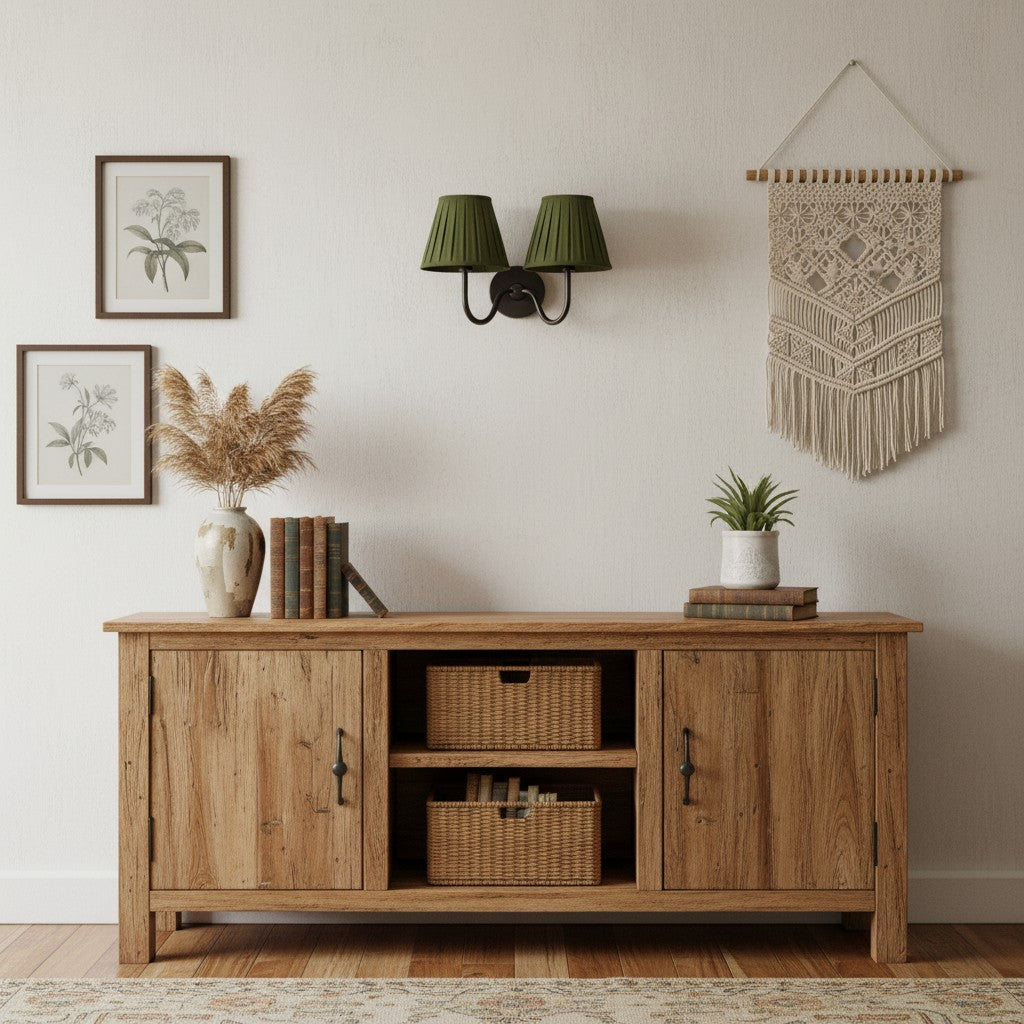 Wall Lamp Traditional with Double Fabric Shade and Curved Arms