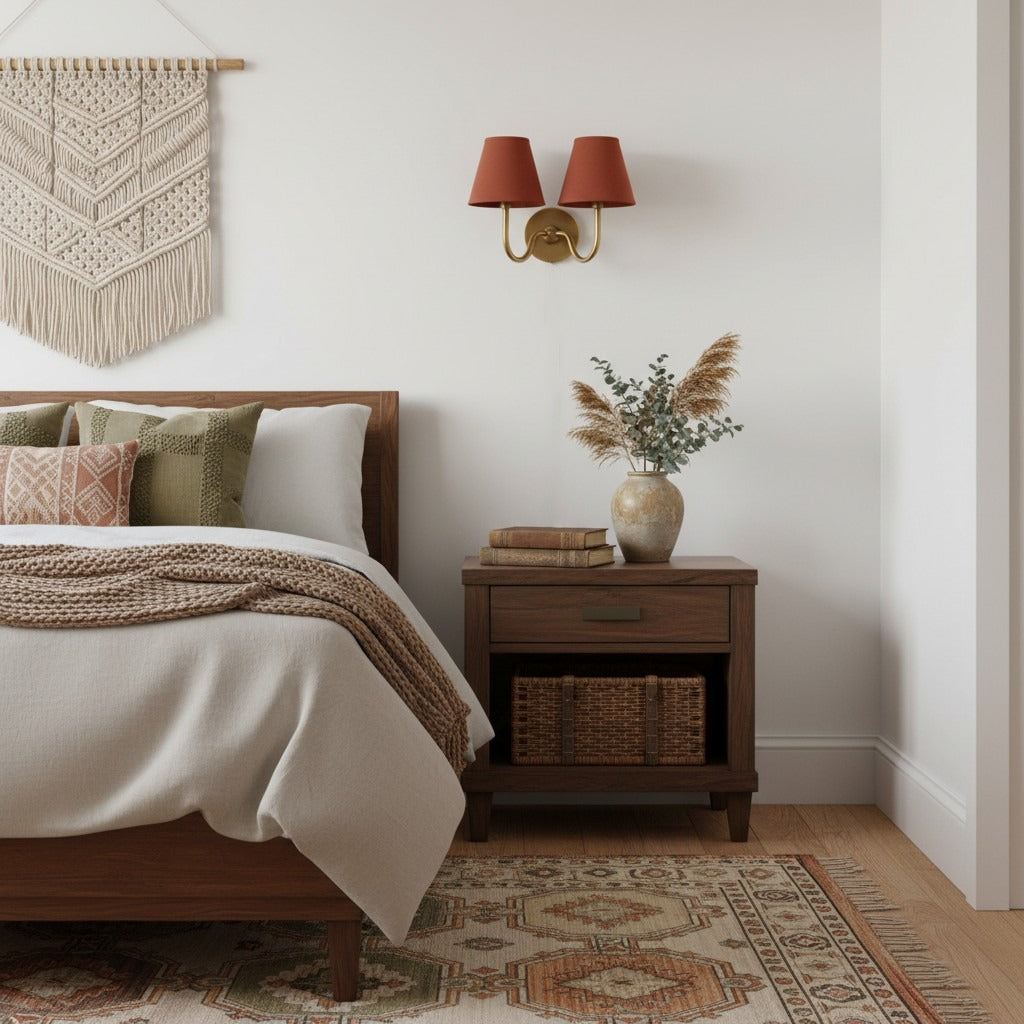 Wall Lamp Traditional with Double Fabric Shade and Curved Arms