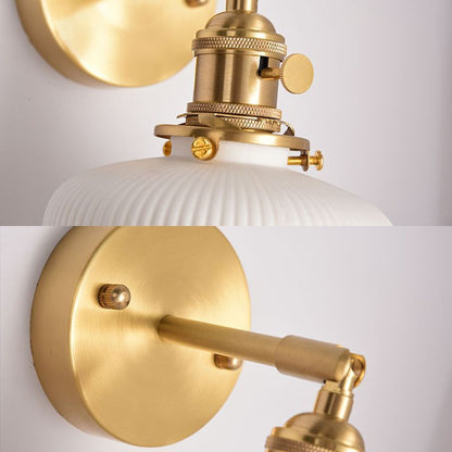 Wall Lamp Vintage Retro with Ceramic Ribbed Shade and Swivel Arm