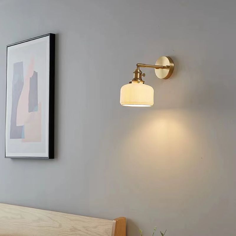 Wall Lamp Vintage Retro with Ceramic Ribbed Shade and Swivel Arm