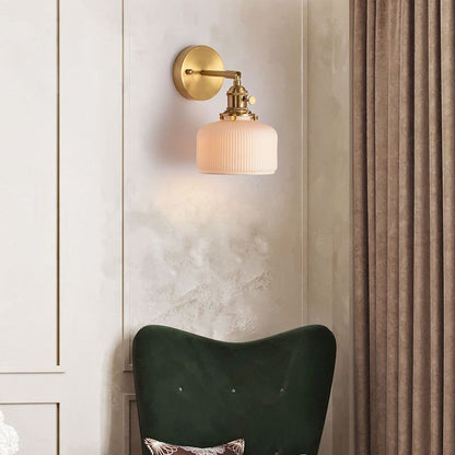 Wall Lamp Vintage Retro with Ceramic Ribbed Shade and Swivel Arm
