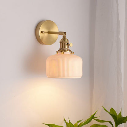 Wall Lamp Vintage Retro with Ceramic Ribbed Shade and Swivel Arm
