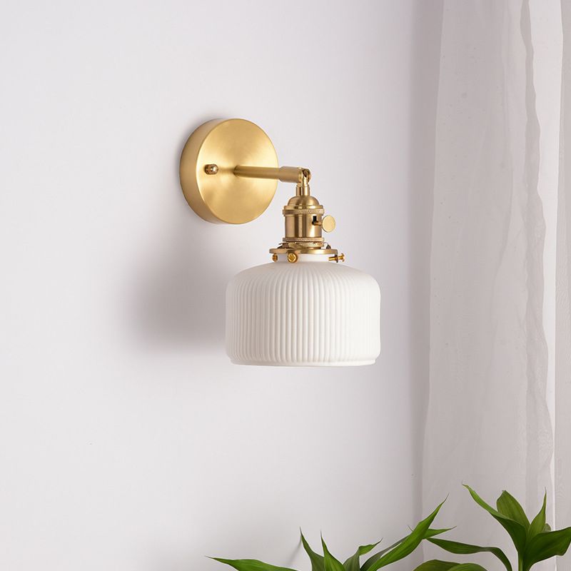 Wall Lamp Vintage Retro with Ceramic Ribbed Shade and Swivel Arm