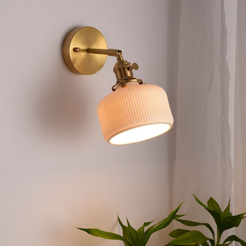 Wall Lamp Vintage Retro with Ceramic Ribbed Shade and Swivel Arm